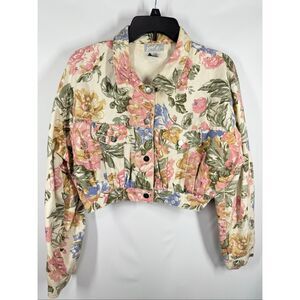 Vintage 80's Jolly floral cotton denim cropped jean jacket size large